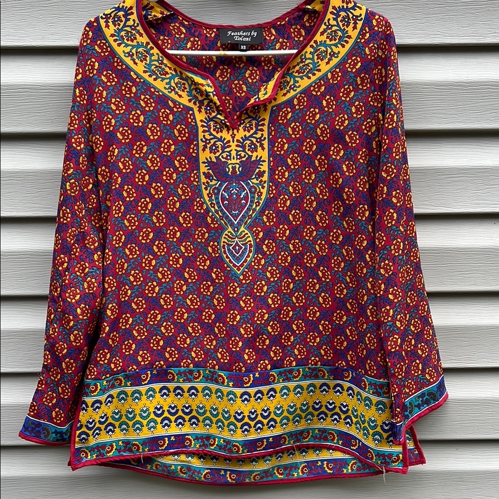 Feathers by Tolani | Long Sleeve Boho Colorful Blouse size XS